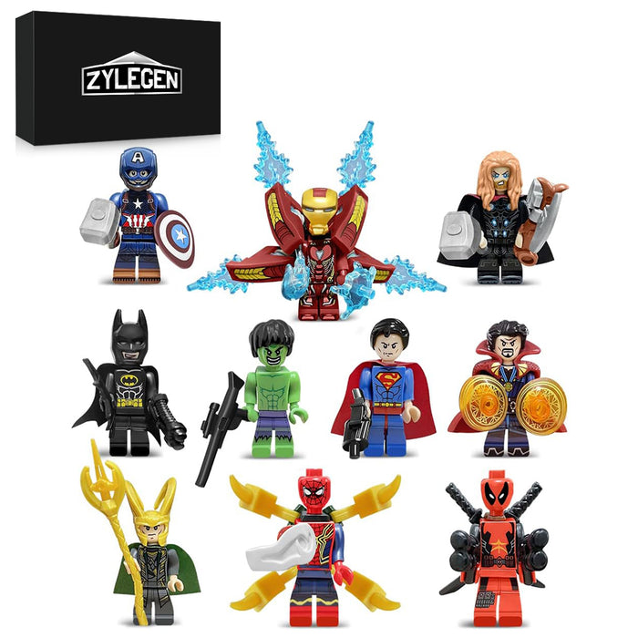 ZYLEGEN 10 Pcs Minifigures Building Blocks Kit, Superhero Action Figures Toys Gifts for Birthday, Christmas, Easter, Children's Day for Superhero Fans Kids Boys Girls