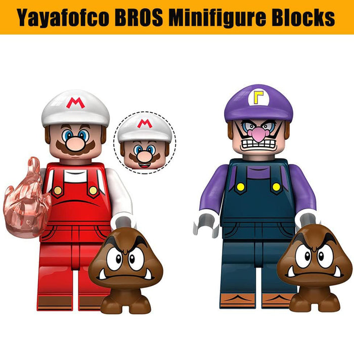 ZYLEGEN 6PCS Anime M Bros Mini Action Figure Luigi Wario with Goomba Cartoon Building Blocks Set Small Figures Toys (BROS All)