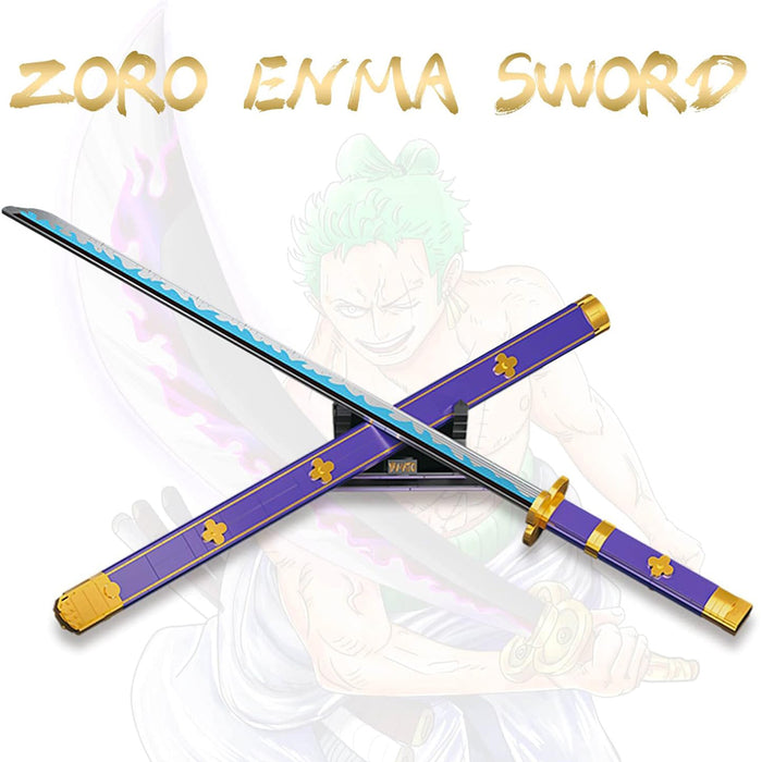 ZYLEGEN Anime Cosplay Swords Building Set, 936 Piece One Purple Enma Zoro Sword 38.8IN with Scabbard and Bracket for Adults and Kid 8+ (Roronoa Zoro Yamato Sword)