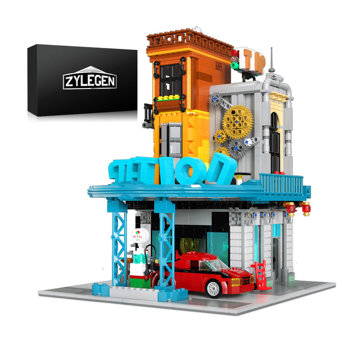 ZYLEGEN Repair Station Mini Brick Set,Vehicle Repair Workshop Building Block Set, Collectible Car Service Station Architecture Model Toy for Adult Gift Giving, Not Compatible with Lego(1,859PCS)