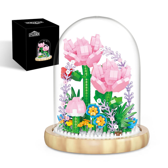ZYLEGEN Carnation Bouquets Building Toy with Glass Dome,Creative Project for Home Décor,Botanical Collection Idea for Mom Her Lover Women(624Pcs)