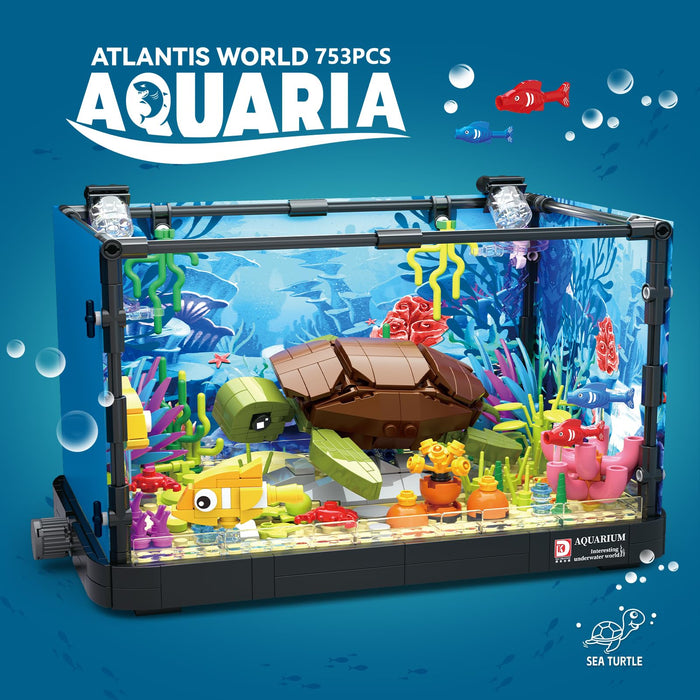 ZYLEGEN Turtle Fish Tank Building Block,Lighting Aquarium Building Sets for Adults and Kids Including Ocean Fish,Plants,Sea Animal Building Toys for Boys Age 8-12(Turtle,753Pcs)
