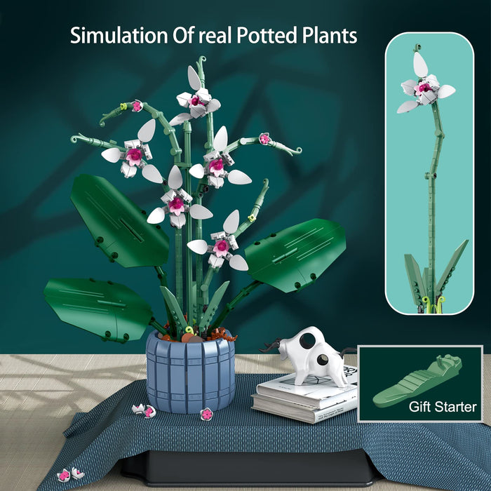 ZYLEGEN Butterfly Orchid Artificial Plant Building Sets, Home Décor Accessory for Adults,Phalaenopsis Botanical Collection Creative Project for Her and Him, Idea(728pcs)
