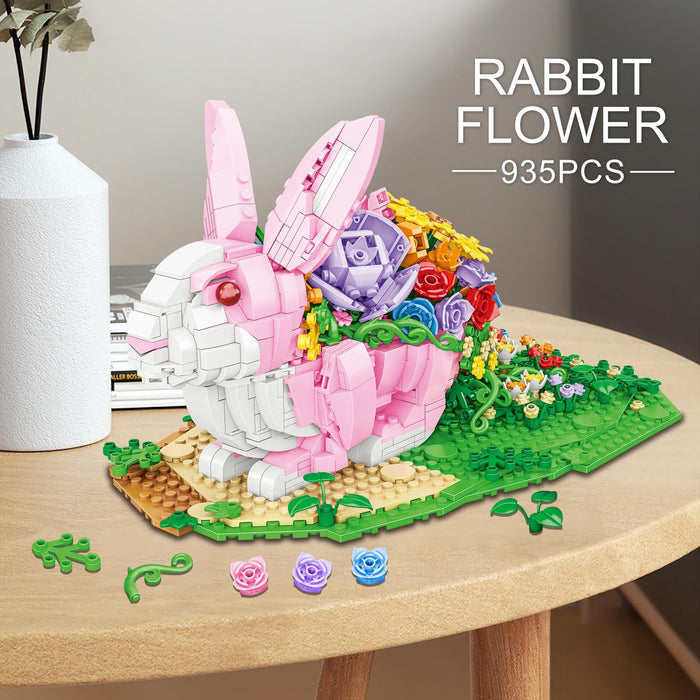 ZYLEGEN Rabbit Flower Animal Toy Building Set,Bunny Flower Toy Building Sets,Botanical Collection Ideal Gift for Animal Lovers,Buildable Toys,Halloween Christmas Party Favors for Kids(935Pcs)