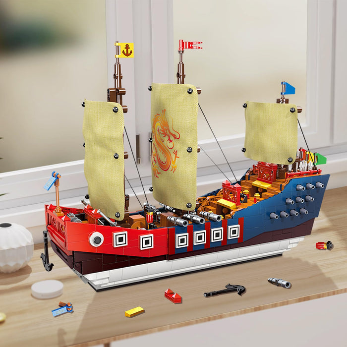 ZYLEGEN Military Warships Pirate Ship Building Sets, MOC Sailboat Model Construction Set to Build,Medieval Warships Model Building Set Toys for Kids,Ocean Ship Building Toy(921Pcs)