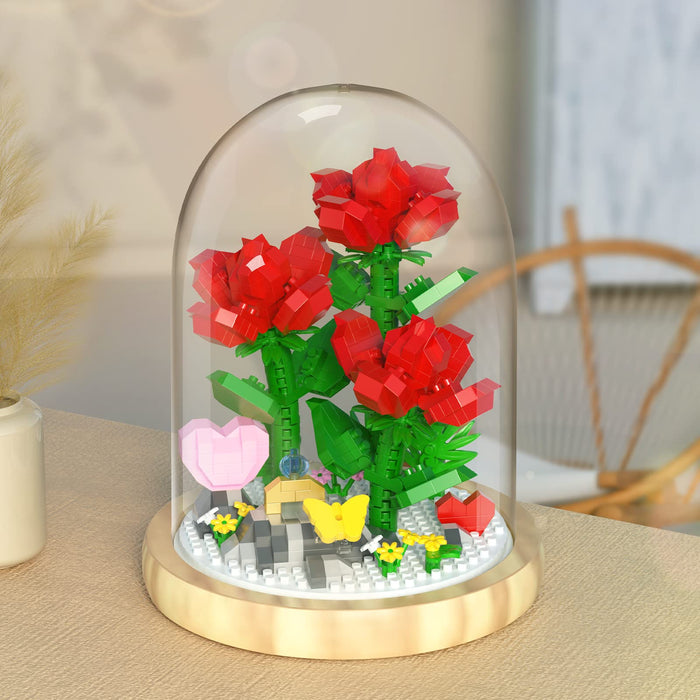 ZYLEGEN Rose Flowers Bouquets Building Toy with Dust Cover,Mini Bricks Rose Set Gift for Home Décor,Botanical Collection, from Daughter Son,Creative Project for Adults(684Pcs)