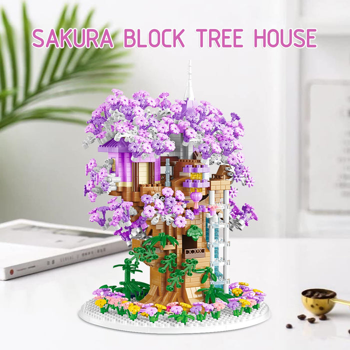 ZYLEGEN Cherry Blossom Tree House Building Kit with Light,Sakura Tree House Mini Bricks Sets Flower Botanical Collection Building Toy,Creative Project for Home/Office Desk Décor(1380Pcs)