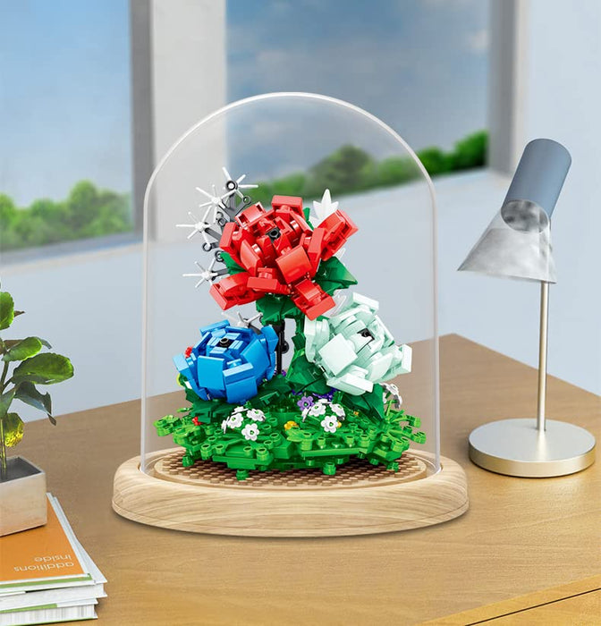 ZYLEGEN Rose Bouquets Building Toy with Glass Dome,Bonsai Tree Building Blocks Toy,Creative Project for Home Décor,Botanical Collection Idea for Mom Her Lover Women,Not Compatible with Lego(624Pcs)