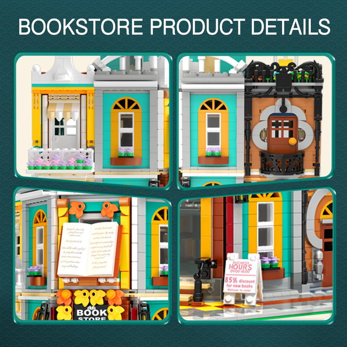 ZYLEGEN Corner Bookstore Micro Block Set,Modular Book Store Building Block Set, Collectible Building Architecture Model Toy for Adult Gift Giving, Not Compatible with Lego(2185PCS)