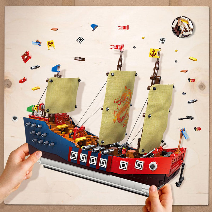 ZYLEGEN Military Warships Pirate Ship Building Sets, MOC Sailboat Model Construction Set to Build,Medieval Warships Model Building Set Toys for Kids,Ocean Ship Building Toy(921Pcs)