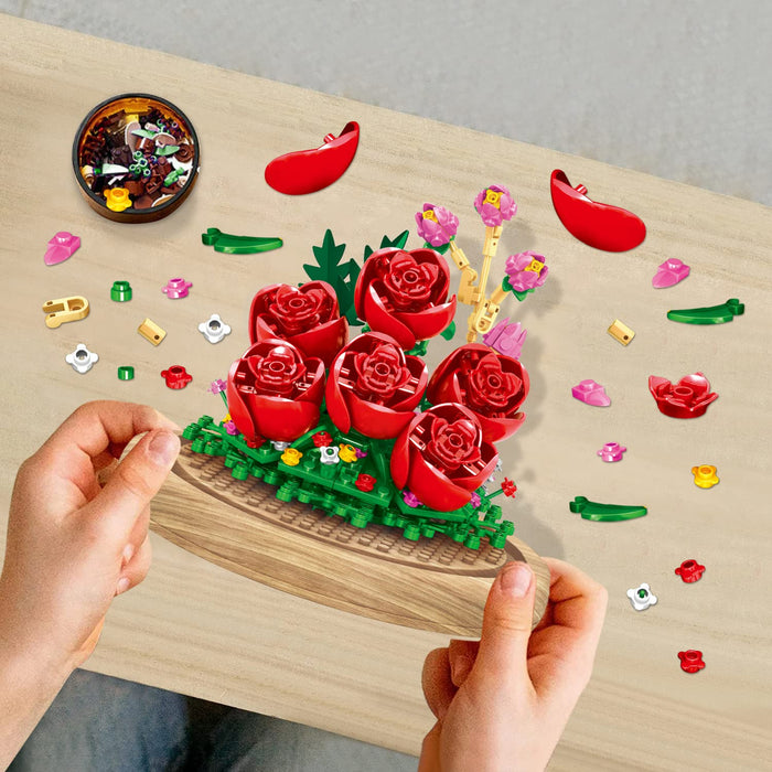 ZYLEGEN 6Pcs Rose Flowers Bouquets Building Toy with Dust Cover,Mini Bricks Rose Set Gift for Home Décor,Botanical Collection, from Daughter,Not Compatible with Lego(684Pcs)