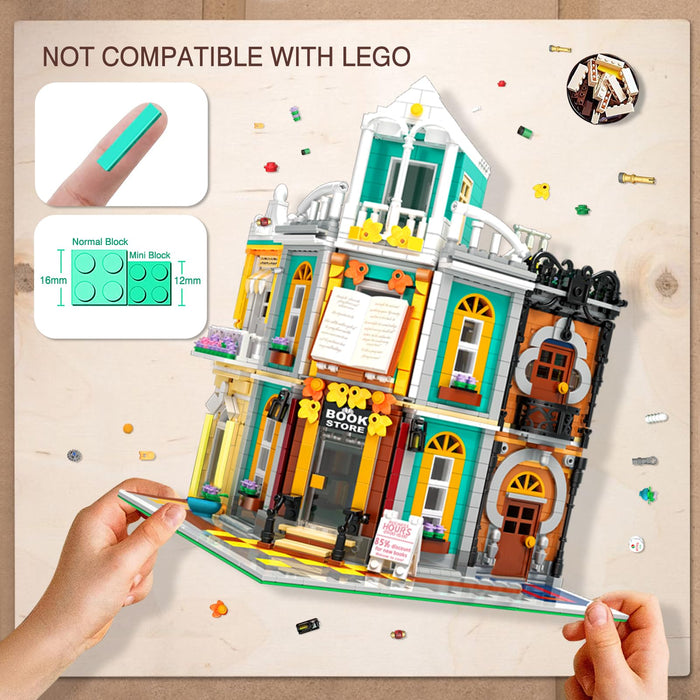ZYLEGEN Corner Bookstore Micro Block Set,Modular Book Store Building Block Set, Collectible Building Architecture Model Toy for Adult Gift Giving, Not Compatible with Lego(2185PCS)