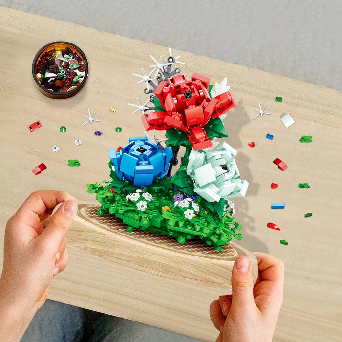ZYLEGEN Rose Bouquets Building Toy with Glass Dome,Bonsai Tree Building Blocks Toy,Creative Project for Home Décor,Botanical Collection Idea for Mom Her Lover Women,Not Compatible with Lego(624Pcs)