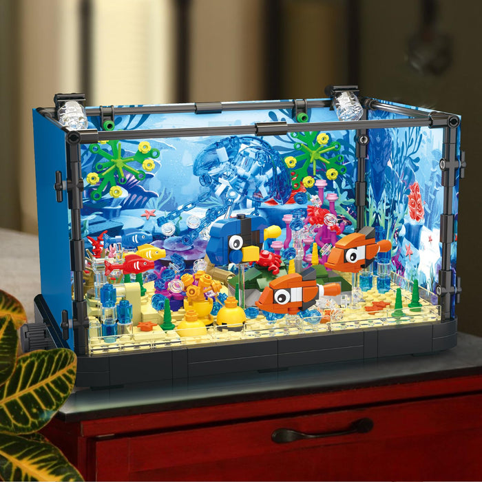 ZYLEGEN Fish Tank Building Set with LED Light,Jellyfish Aquarium Building Toys for Kids,Creative Toy Fish Tank with Jellyfish Ocean Sea Animal Ideas Gift for Boys Girls Age 8+(Jellyfish,725Pcs)