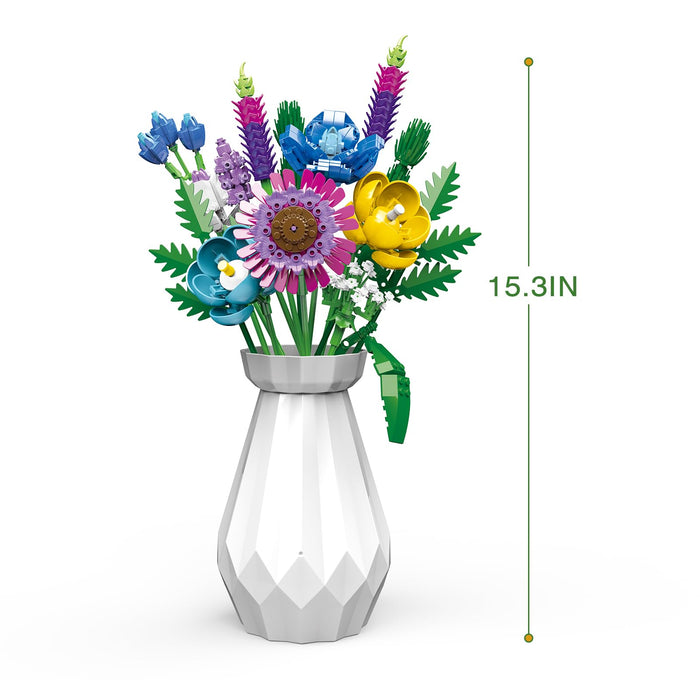 ZYLEGEN Wildflower Bouquet with Vase Building Set, Botanical Collection Crafts Set for Adults,Artificial Flowers with Poppies and Lavender,Gift Idea and Home Décor for Adults,Girls,Mom(528Pcs)