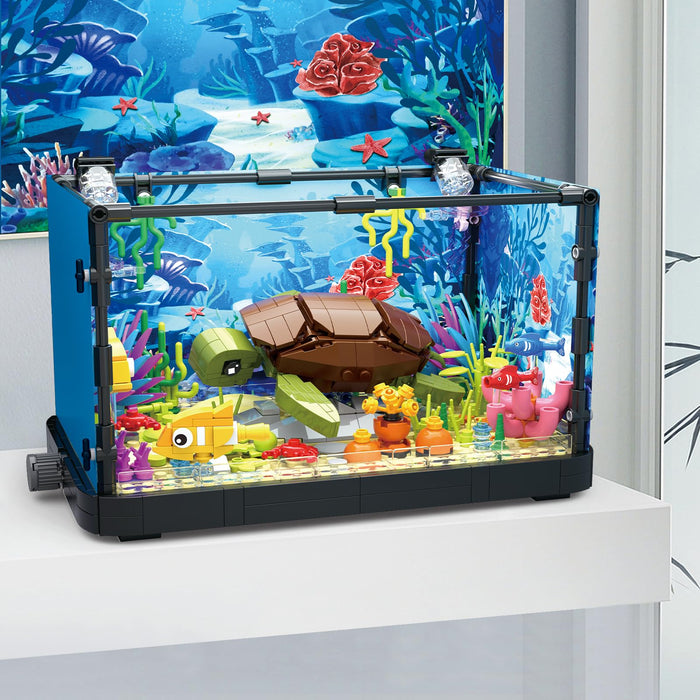 ZYLEGEN Turtle Fish Tank Building Block,Lighting Aquarium Building Sets for Adults and Kids Including Ocean Fish,Plants,Sea Animal Building Toys for Boys Age 8-12(Turtle,753Pcs)