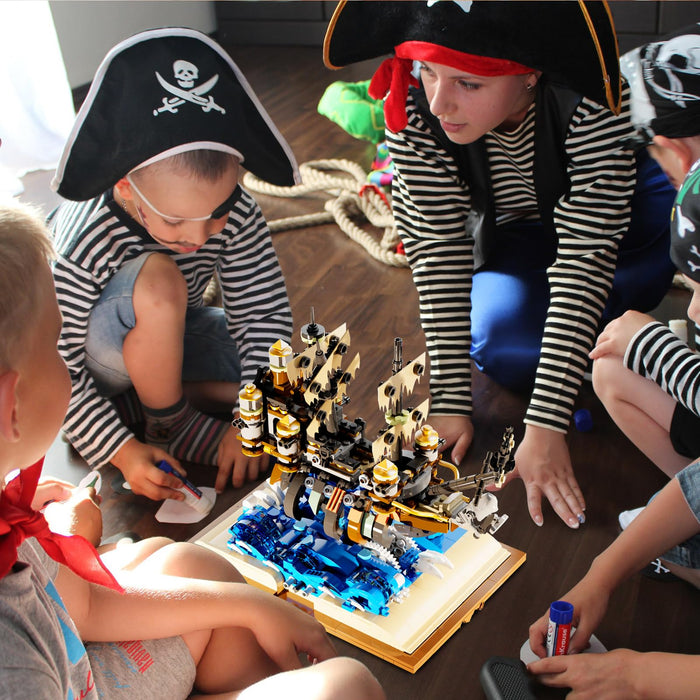 ZYLEGEN Pirate Ship Building Toy Set for Adults,Queen Mary Pirates Ship Building Blocks Kit,Sailboat Sets to Build,Gift for Adult who Like Adventures Play and Book(1,028Pcs)
