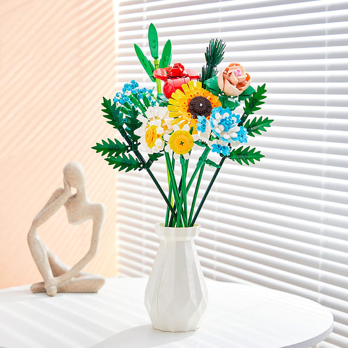 ZYLEGEN Wildflower Bouquet with Vase Building Set, Artificial Flowers with Roses,Sunflower Building Kits, Gift Idea for Him and Her, Botanical Collection and Home Décor for Women,Girls,Mom(600Pcs)
