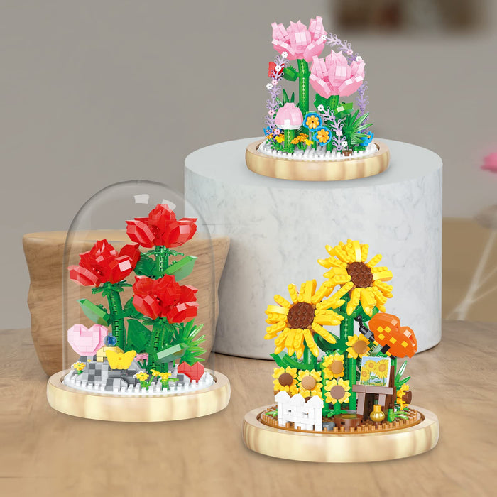 ZYLEGEN Sunflower Bouquets Building Toy with Dust Cover,Creative Project for Home/Office Desk Décor,Idea Housewarming Gifts Creative Toy for Mom Woman Adults(558Pcs)