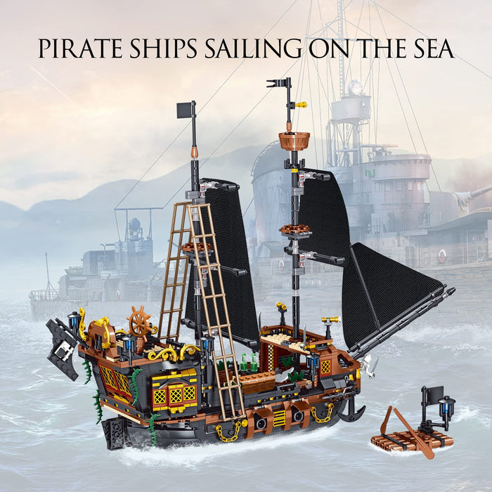 ZYLEGEN Black Pearl Pirate Ship Building Blocks Kit,Sailboat Sets Pirate Micro Brick Toys Set for Ages 6+ Boys Girls,Gift for Adult who Like Adventures Play,Not Compatible with Lego(1328Pcs)