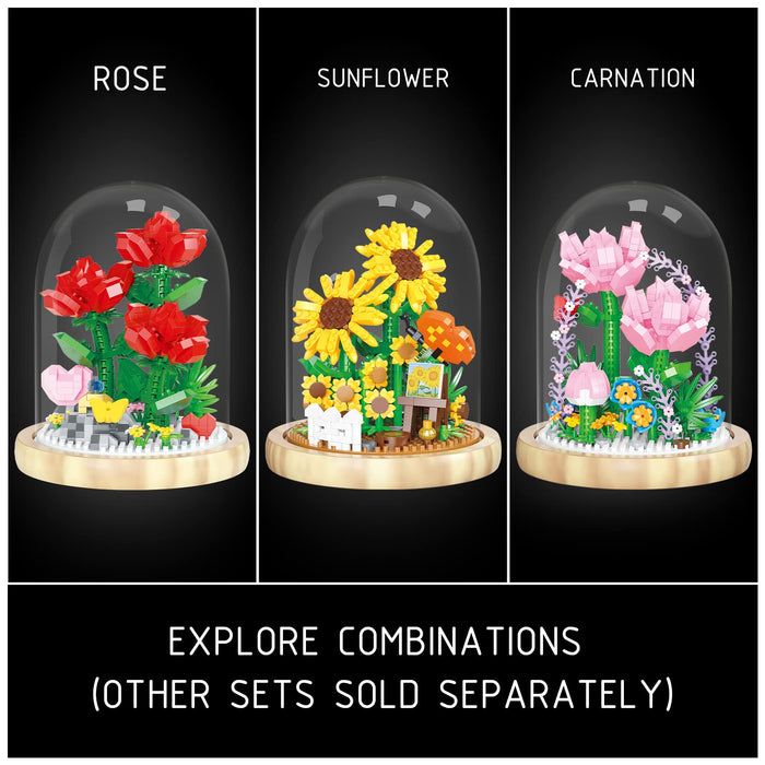 ZYLEGEN Rose Flowers Bouquet Building Blocks Set,Mini Bricks Flower Set  with Dust Cover,Home Décor,Botanical Collection, Idea,Not Compatible with