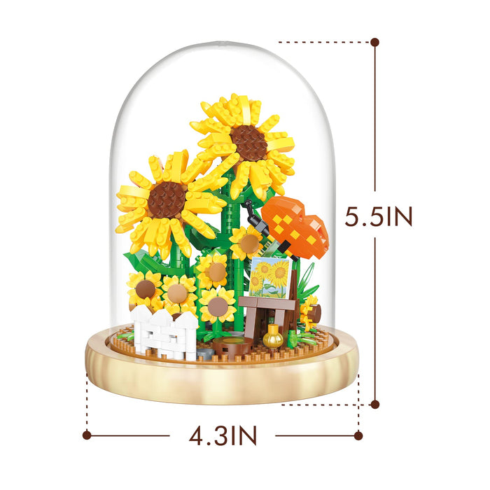 ZYLEGEN Sunflower Bouquets Building Toy with Dust Cover,Creative Project for Home/Office Desk Décor,Idea Housewarming Gifts Creative Toy for Mom Woman Adults(558Pcs)