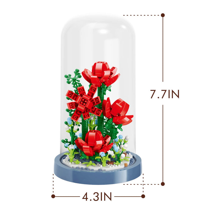 ZYLEGEN Rose Flowers Bouquet Building Blocks Set,Mini Bricks Flower Set with Dust Cover,Home Décor,Botanical Collection, from Daughter,Not Compatible with Lego(570Pcs)