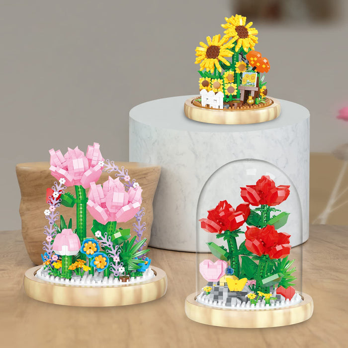 ZYLEGEN Rose Flowers Bouquets Building Toy with Dust Cover,Mini Bricks Rose Set Gift for Home Décor,Botanical Collection, from Daughter Son,Creative Project for Adults(684Pcs)